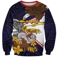 American Samoa Eagle Kava Bowl Sweatshirt Plumeria Polynesian Pattern