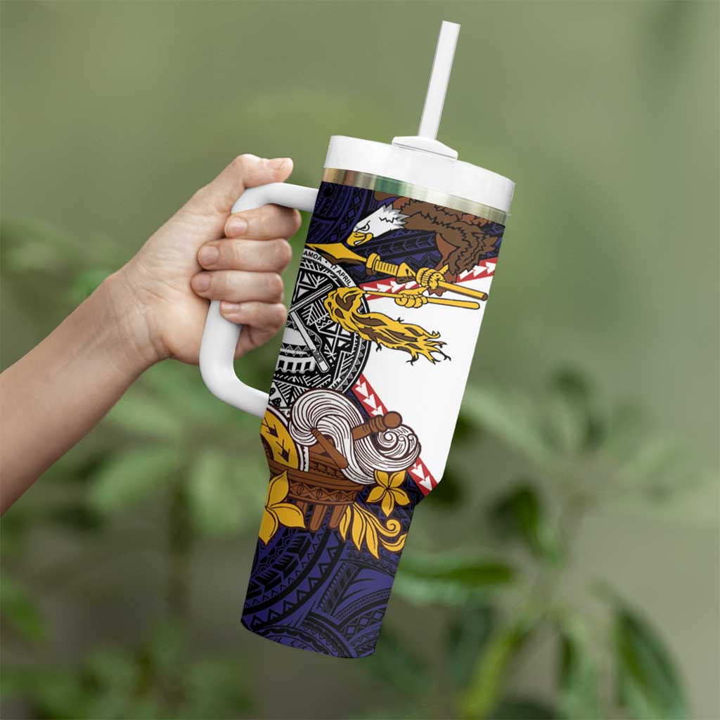 American Samoa Eagle Kava Bowl Tumbler With Handle Plumeria Polynesian Pattern