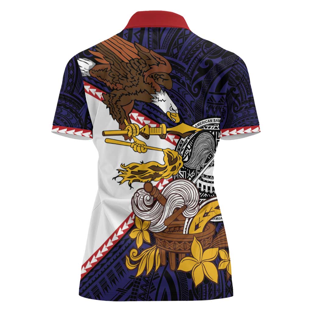 American Samoa Eagle Kava Bowl Women Polo Shirt Plumeria Polynesian Pattern