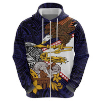 American Samoa Eagle Kava Bowl Zip Hoodie Plumeria Polynesian Pattern