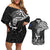 New Zealand Silver Fern Rugby Couples Matching Off Shoulder Short Dress and Hawaiian Shirt Maori Tiki Player With Ta Moko Tribal LT01 Black - Polynesian Pride