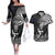 New Zealand Silver Fern Rugby Couples Matching Off The Shoulder Long Sleeve Dress and Hawaiian Shirt Maori Tiki Player With Ta Moko Tribal LT01 Black - Polynesian Pride