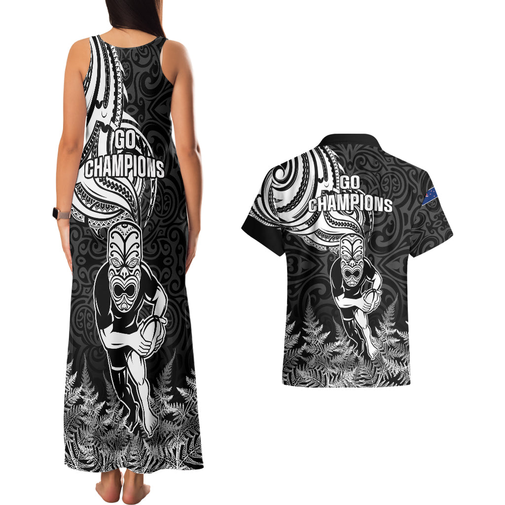 New Zealand Silver Fern Rugby Couples Matching Tank Maxi Dress and Hawaiian Shirt Maori Tiki Player With Ta Moko Tribal LT01 - Polynesian Pride