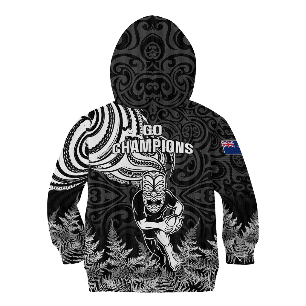 New Zealand Silver Fern Rugby Kid Hoodie Maori Tiki Player With Ta Moko Tribal LT01 - Polynesian Pride