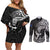 Custom New Zealand Silver Fern Rugby Couples Matching Off Shoulder Short Dress and Long Sleeve Button Shirts Maori Tiki Player With Ta Moko Tribal LT01 Black - Polynesian Pride