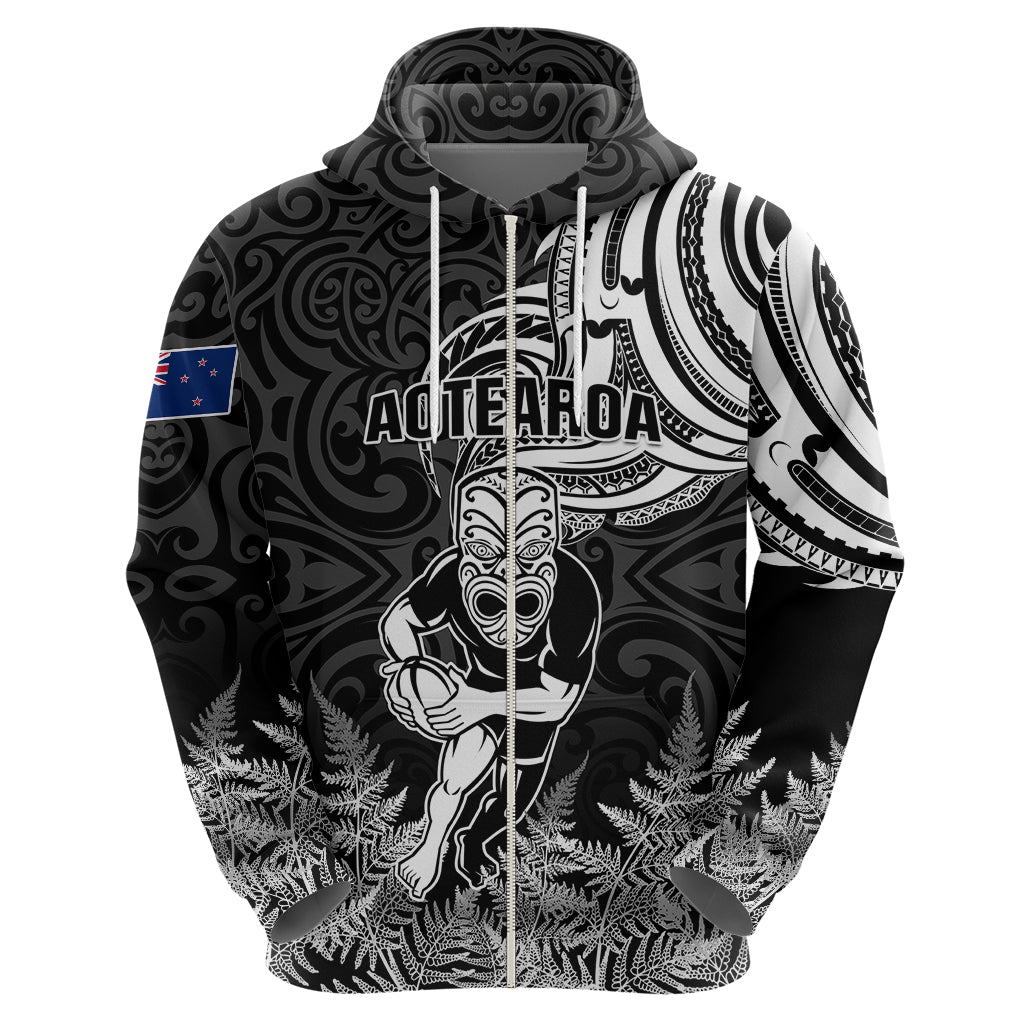 Custom New Zealand Silver Fern Rugby Hoodie Maori Tiki Player With Ta Moko Tribal LT01 - Polynesian Pride
