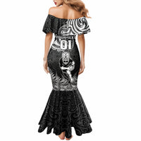 Custom New Zealand Silver Fern Rugby Mermaid Dress Maori Tiki Player With Ta Moko Tribal LT01 - Polynesian Pride