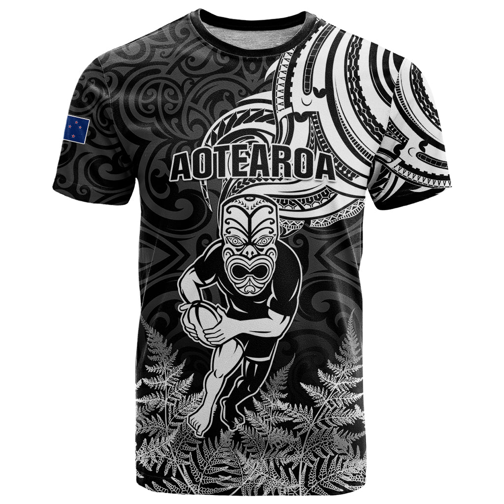 Custom New Zealand Silver Fern Rugby T Shirt Maori Tiki Player With Ta Moko Tribal LT01 Black - Polynesian Pride