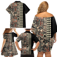 Hawaiian Quilt Family Matching Off Shoulder Short Dress and Hawaiian Shirt Hibiscus Kakau Vintage Style LT01 - Polynesian Pride