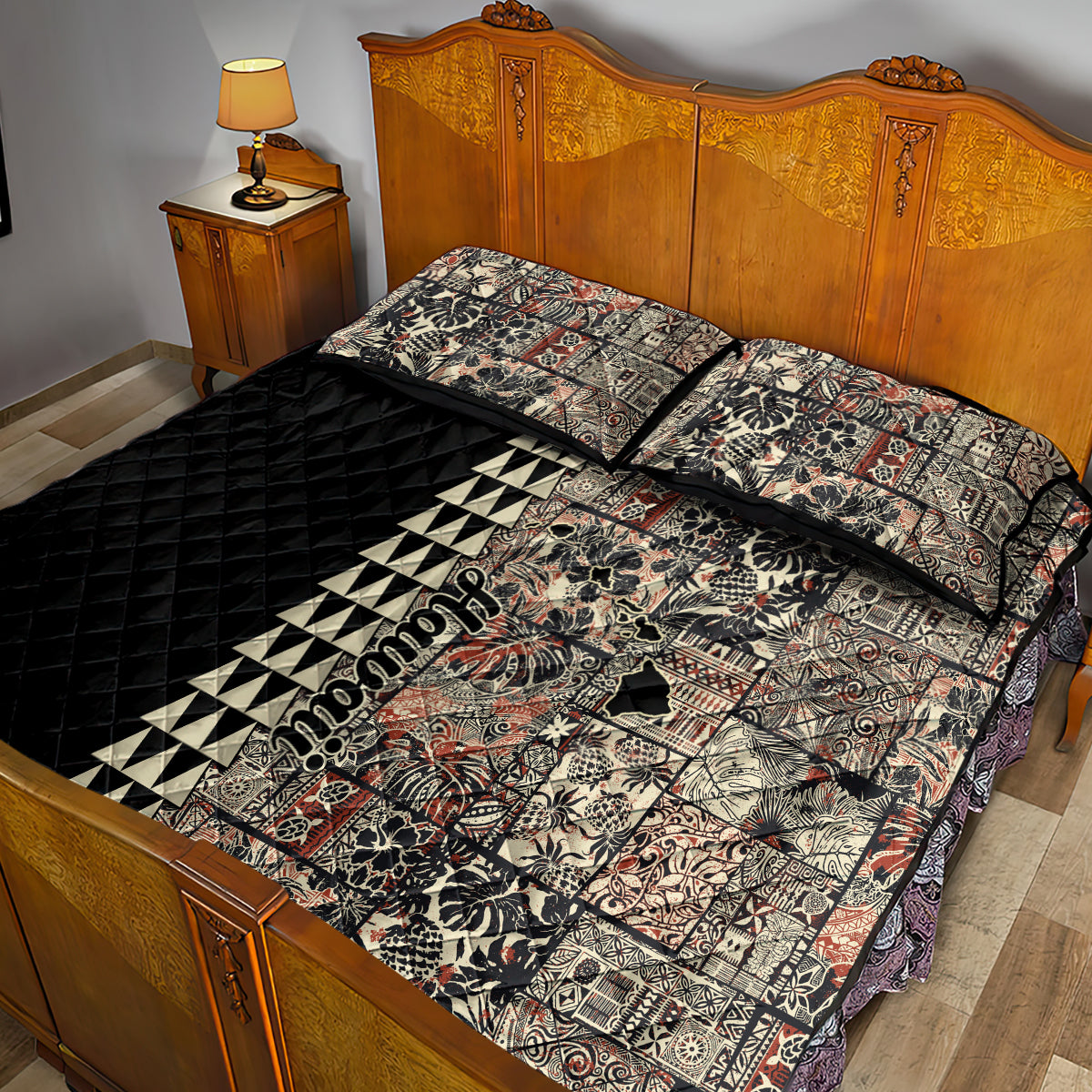 Hawaiian Quilt Quilt Bed Set Hibiscus Kakau Vintage Style LT01 - Polynesian Pride