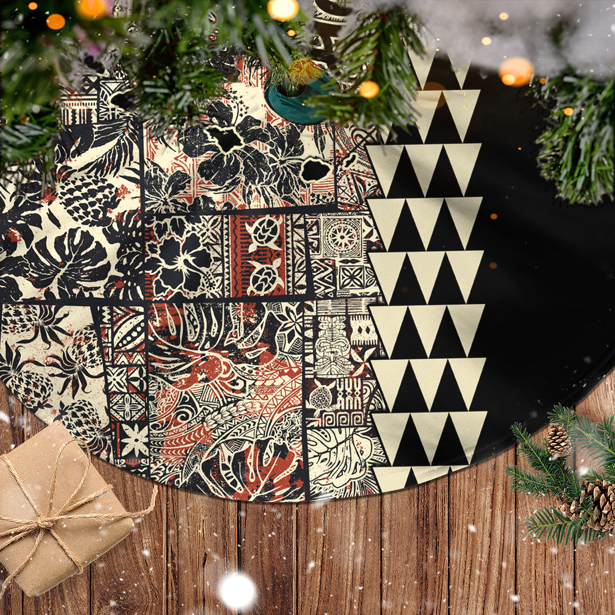 Hawaiian Quilt Tree Skirt Hibiscus Kakau Vintage Style LT01 - Polynesian Pride