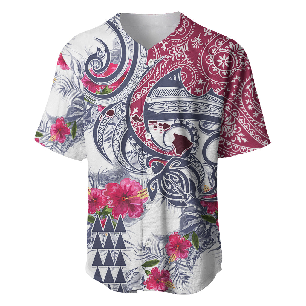 Hawaii Kakau Mix Paisley Pattern Baseball Jersey Polynesian Tropical Unique Style LT01 White - Polynesian Pride