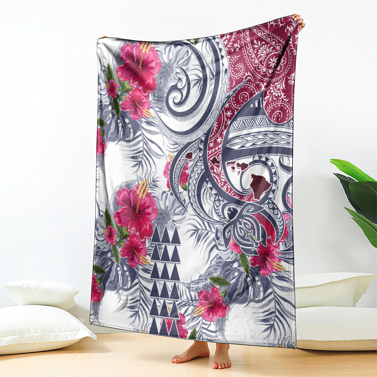 Hawaii Kakau Mix Paisley Pattern Blanket Polynesian Tropical Unique Style LT01 White - Polynesian Pride