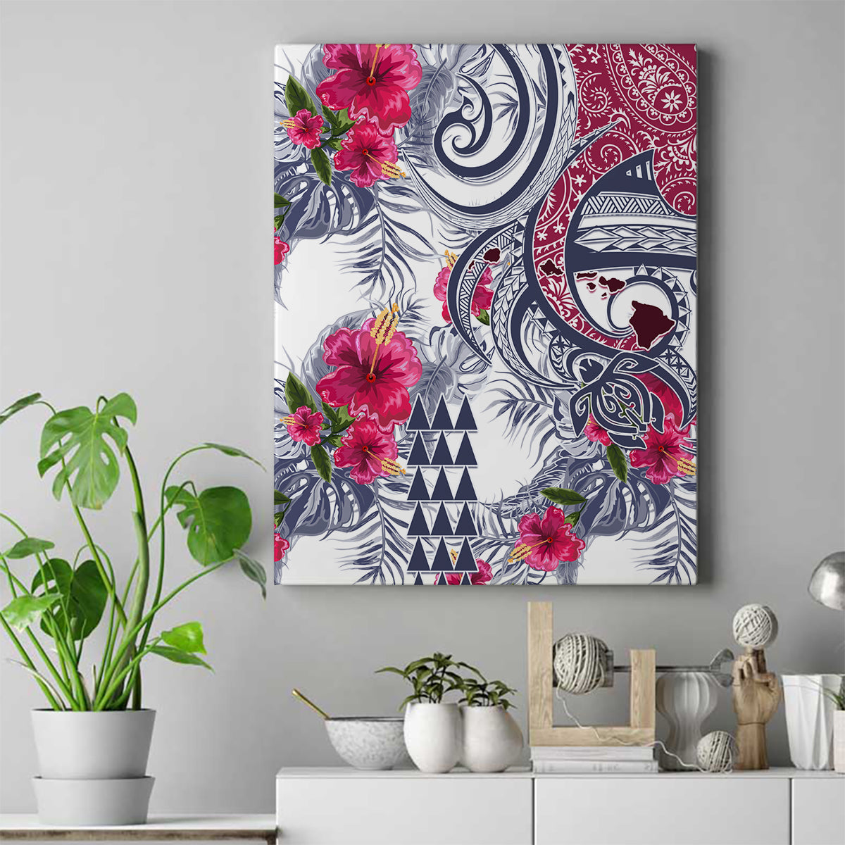 Hawaii Kakau Mix Paisley Pattern Canvas Wall Art Polynesian Tropical Unique Style LT01 White - Polynesian Pride