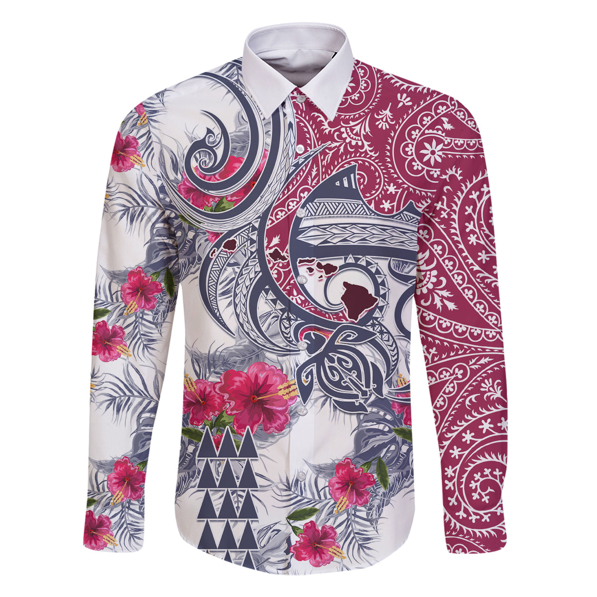Hawaii Kakau Mix Paisley Pattern Family Matching Long Sleeve Bodycon Dress and Hawaiian Shirt Polynesian Tropical Unique Style LT01 Dad's Shirt - Long Sleeve White - Polynesian Pride