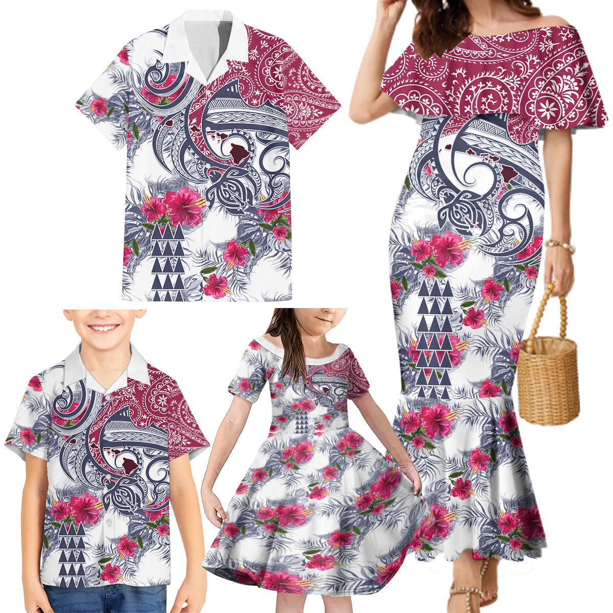 Hawaii Kakau Mix Paisley Pattern Family Matching Mermaid Dress and Hawaiian Shirt Polynesian Tropical Unique Style LT01 - Polynesian Pride