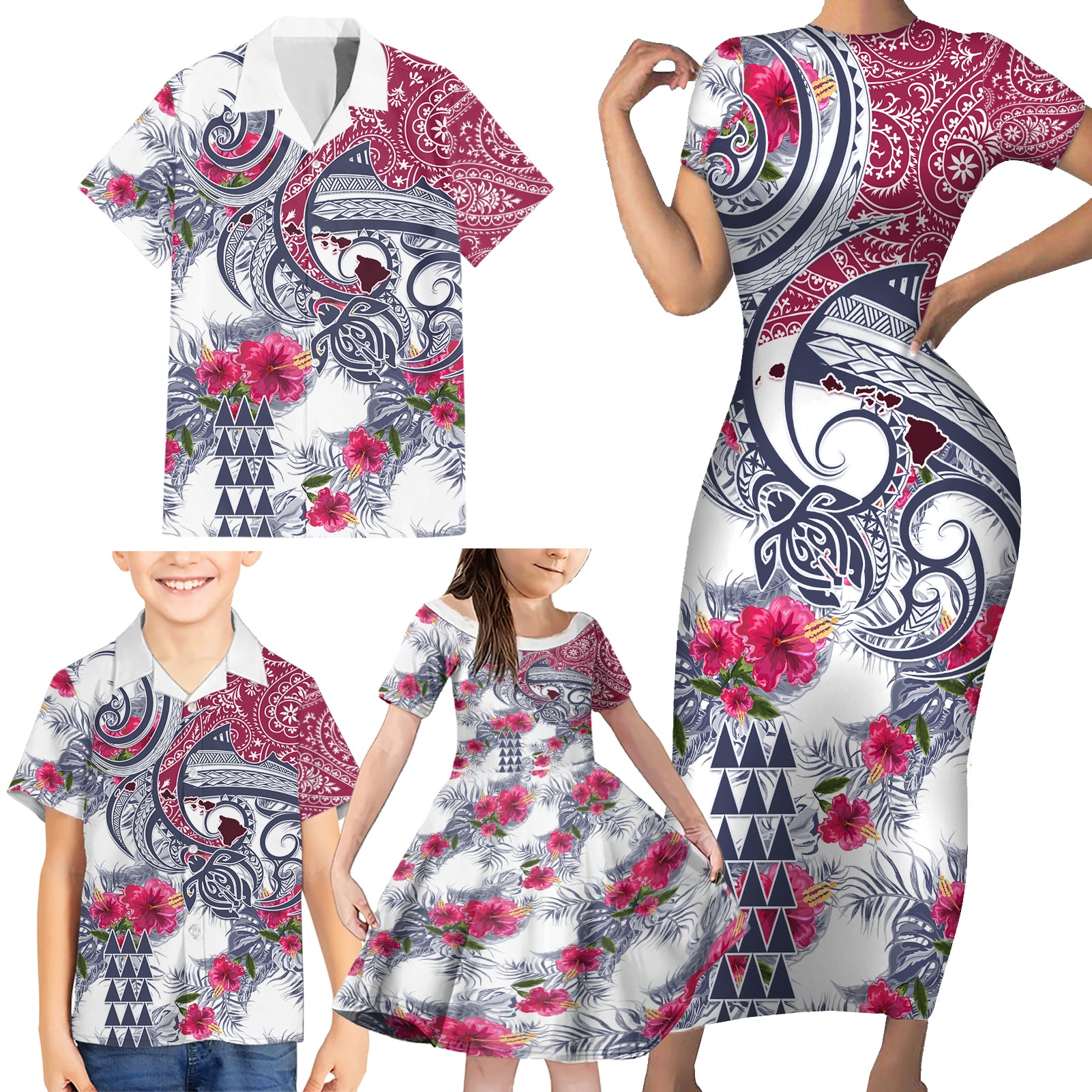 Hawaii Kakau Mix Paisley Pattern Family Matching Short Sleeve Bodycon Dress and Hawaiian Shirt Polynesian Tropical Unique Style LT01 - Polynesian Pride