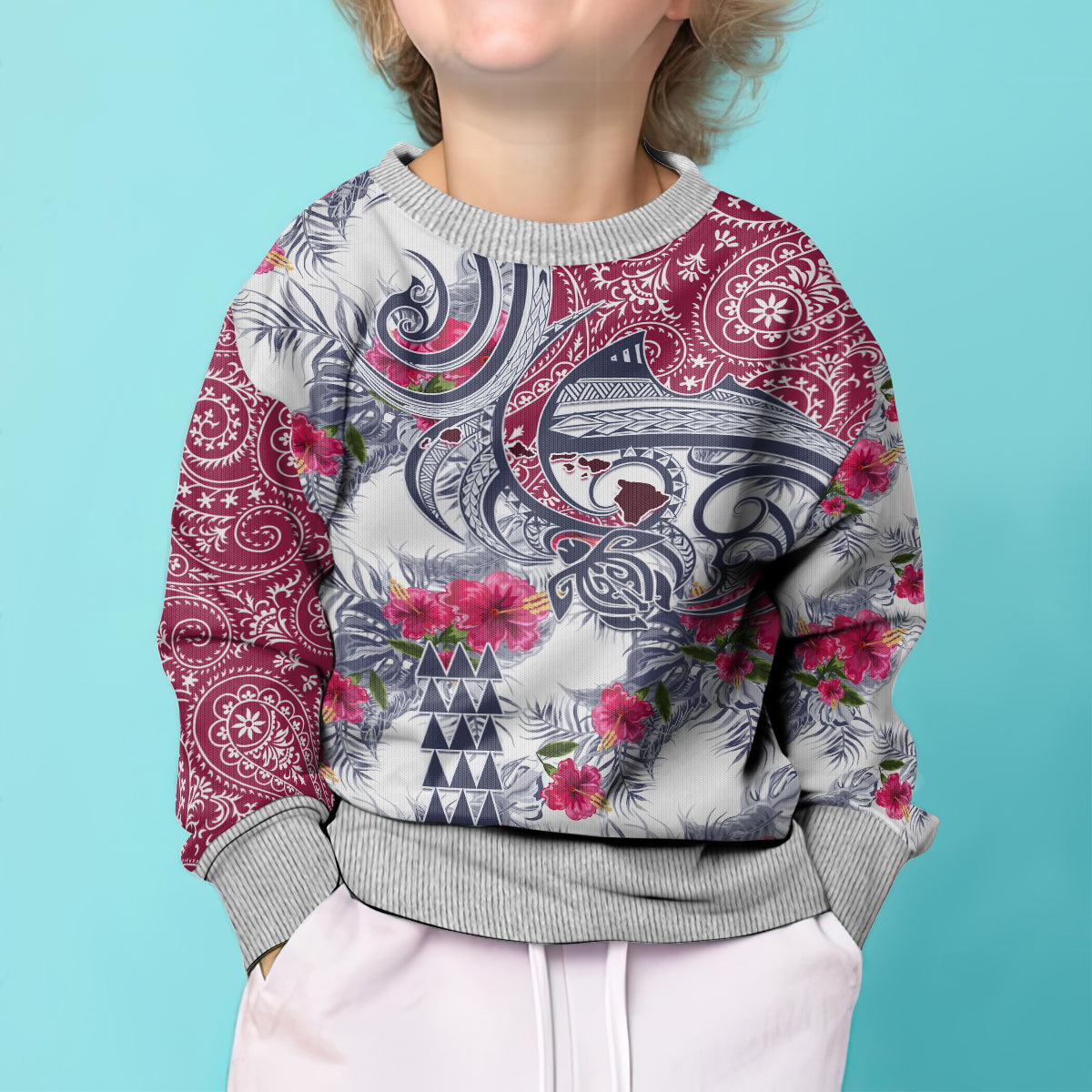 Hawaii Kakau Mix Paisley Pattern Kid Ugly Christmas Sweater Polynesian Tropical Unique Style LT01 - Polynesian Pride
