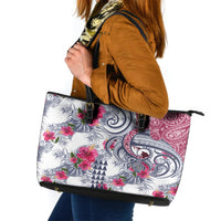 Hawaii Kakau Mix Paisley Pattern Leather Tote Bag Polynesian Tropical Unique Style LT01 White - Polynesian Pride