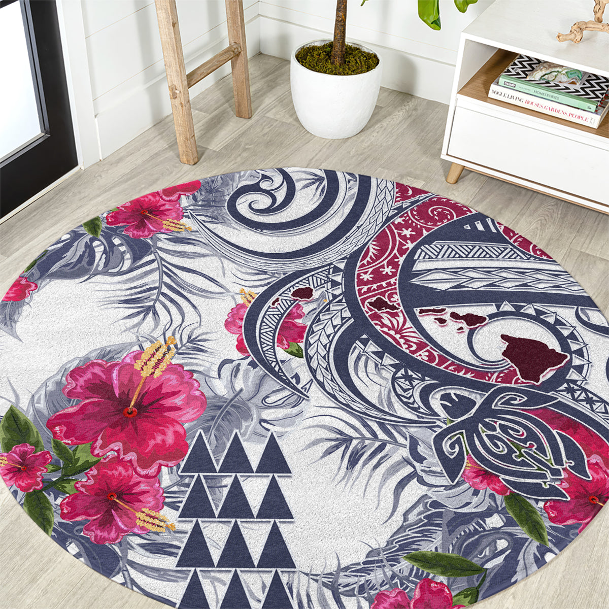 Hawaii Kakau Mix Paisley Pattern Round Carpet Polynesian Tropical Unique Style LT01 White - Polynesian Pride