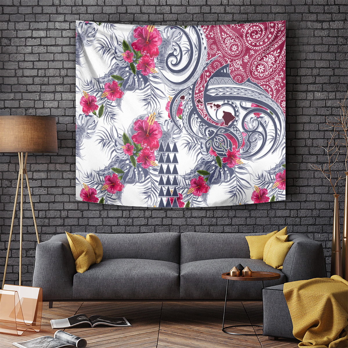 Hawaii Kakau Mix Paisley Pattern Tapestry Polynesian Tropical Unique Style LT01 White - Polynesian Pride