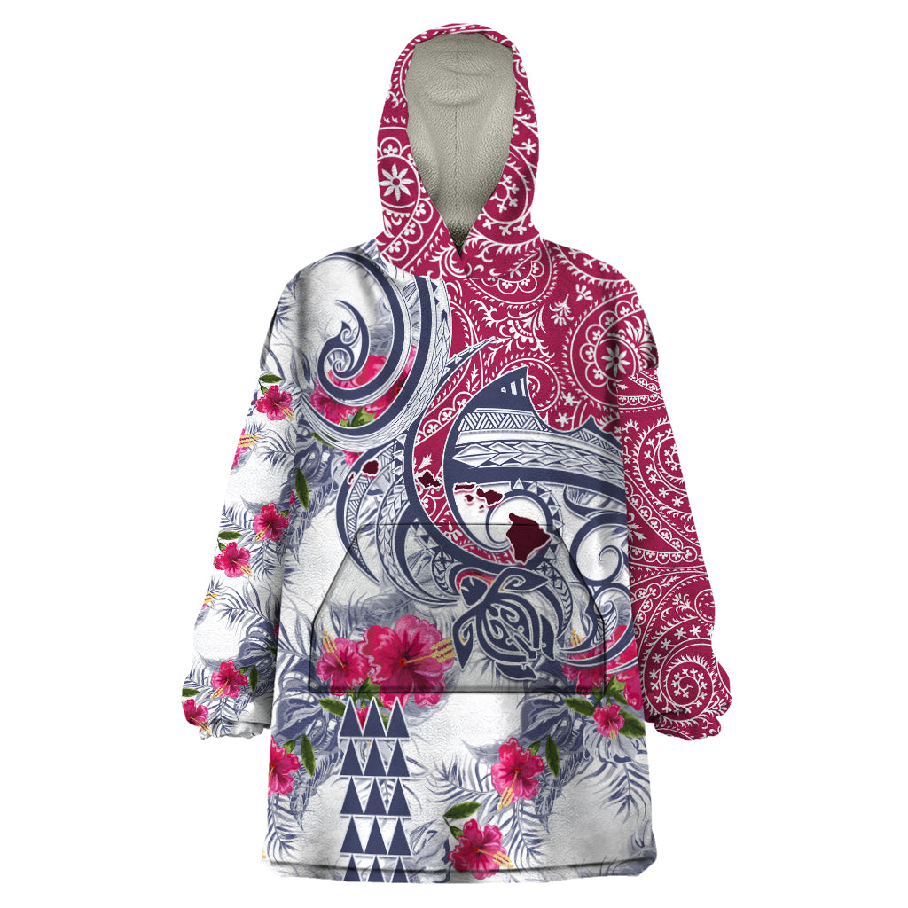 Hawaii Kakau Mix Paisley Pattern Wearable Blanket Hoodie Polynesian Tropical Unique Style LT01 One Size White - Polynesian Pride