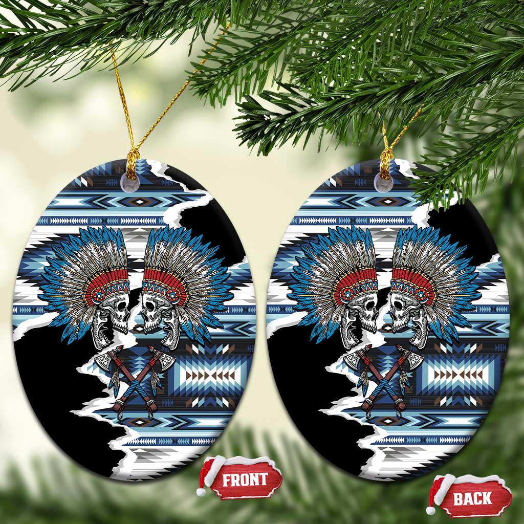 Native American Chief Skull With Axe Ceramic Ornament LT01 Oval Black - Polynesian Pride