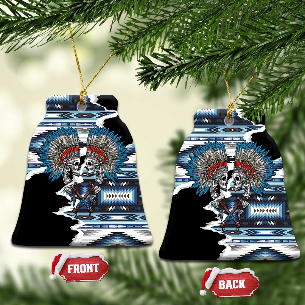 Native American Chief Skull With Axe Ceramic Ornament LT01 Bell Flake Black - Polynesian Pride