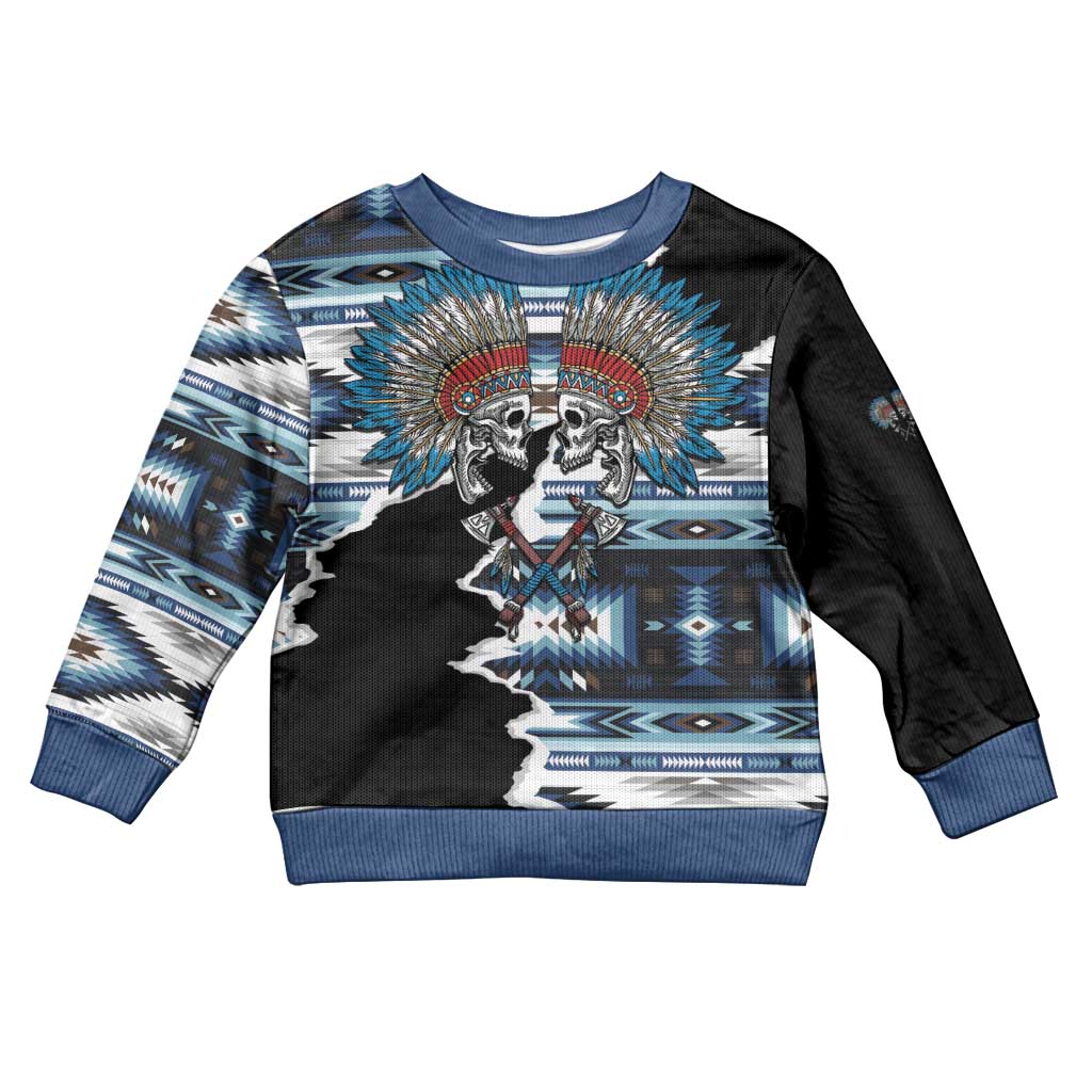 Native American Chief Skull With Axe Kid Ugly Christmas Sweater LT01 Kid Black - Polynesian Pride