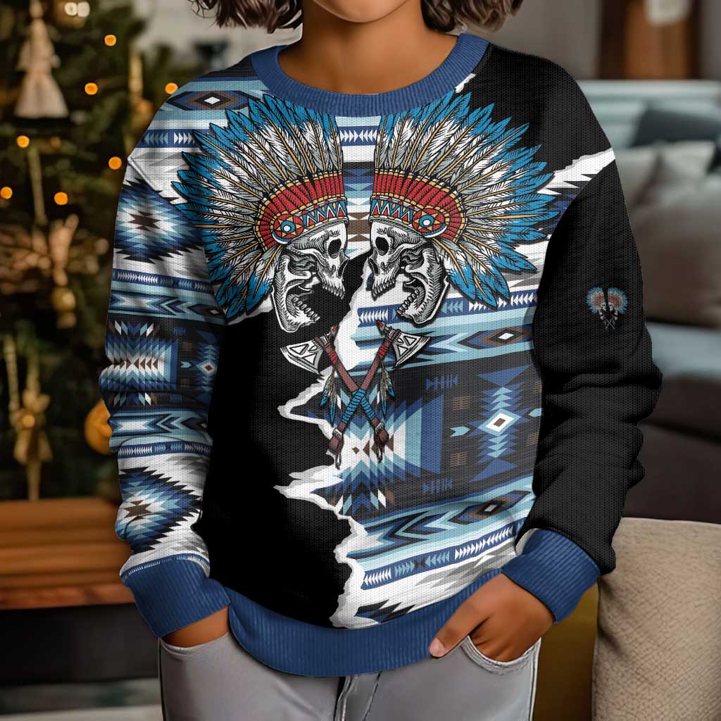 Native American Chief Skull With Axe Kid Ugly Christmas Sweater LT01 - Polynesian Pride