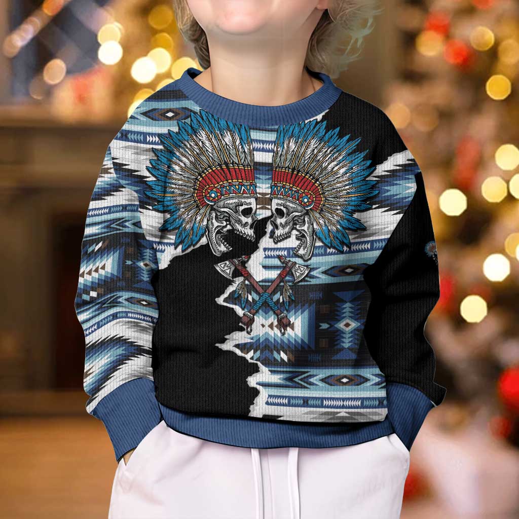 Native American Chief Skull With Axe Kid Ugly Christmas Sweater LT01 - Polynesian Pride