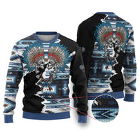 Native American Chief Skull With Axe Ugly Christmas Sweater - Polynesian Pride