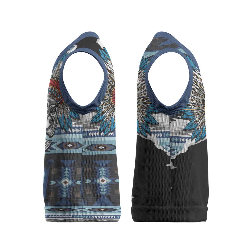 Native American Chief Skull With Axe Christmas Knitted V-Neck Vest LT01 - Polynesian Pride