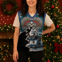 Native American Chief Skull With Axe Christmas Knitted V-Neck Vest LT01 - Polynesian Pride