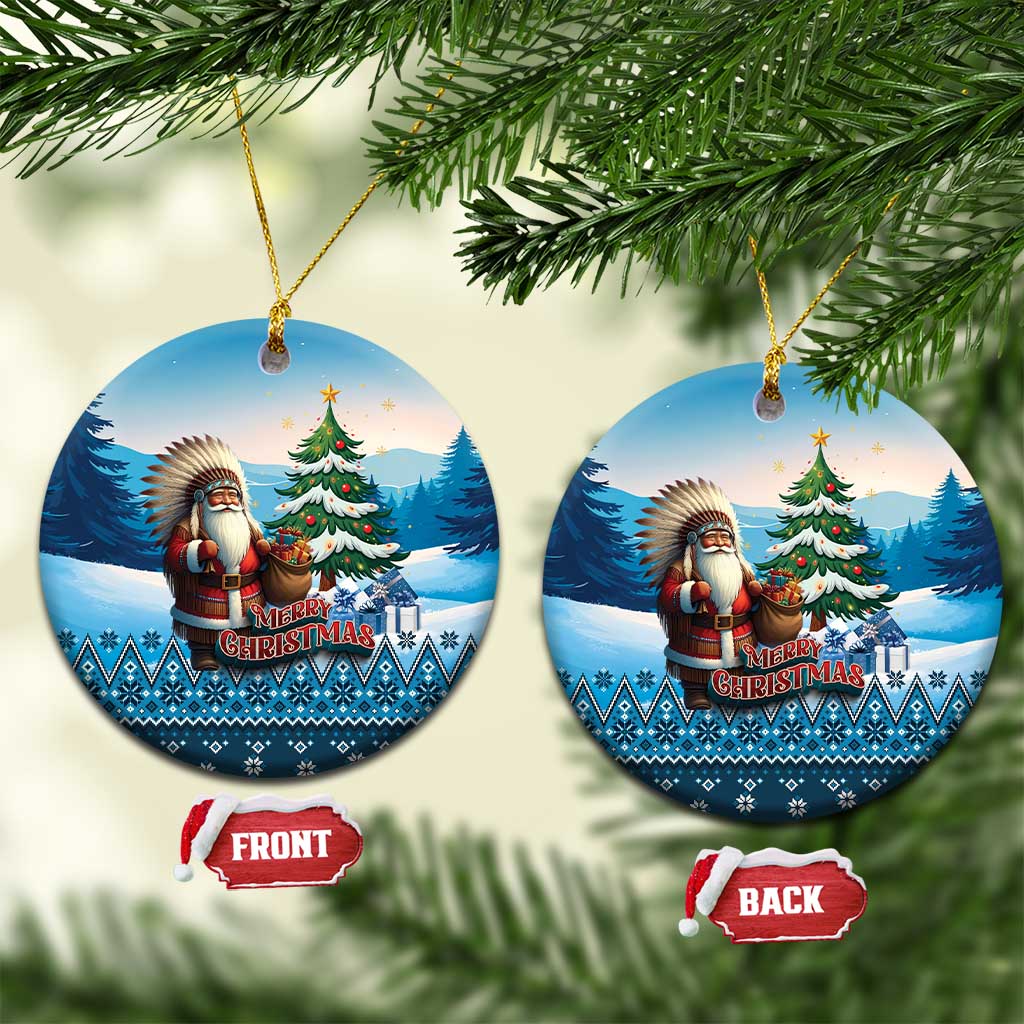 Native American Santa Claus Ceramic Ornament Merry Christmas 2025 LT01 Circle Blue - Polynesian Pride
