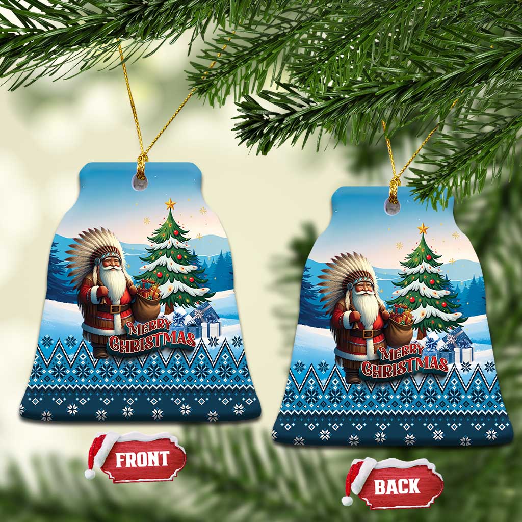 Native American Santa Claus Ceramic Ornament Merry Christmas 2025 LT01 Bell Flake Blue - Polynesian Pride