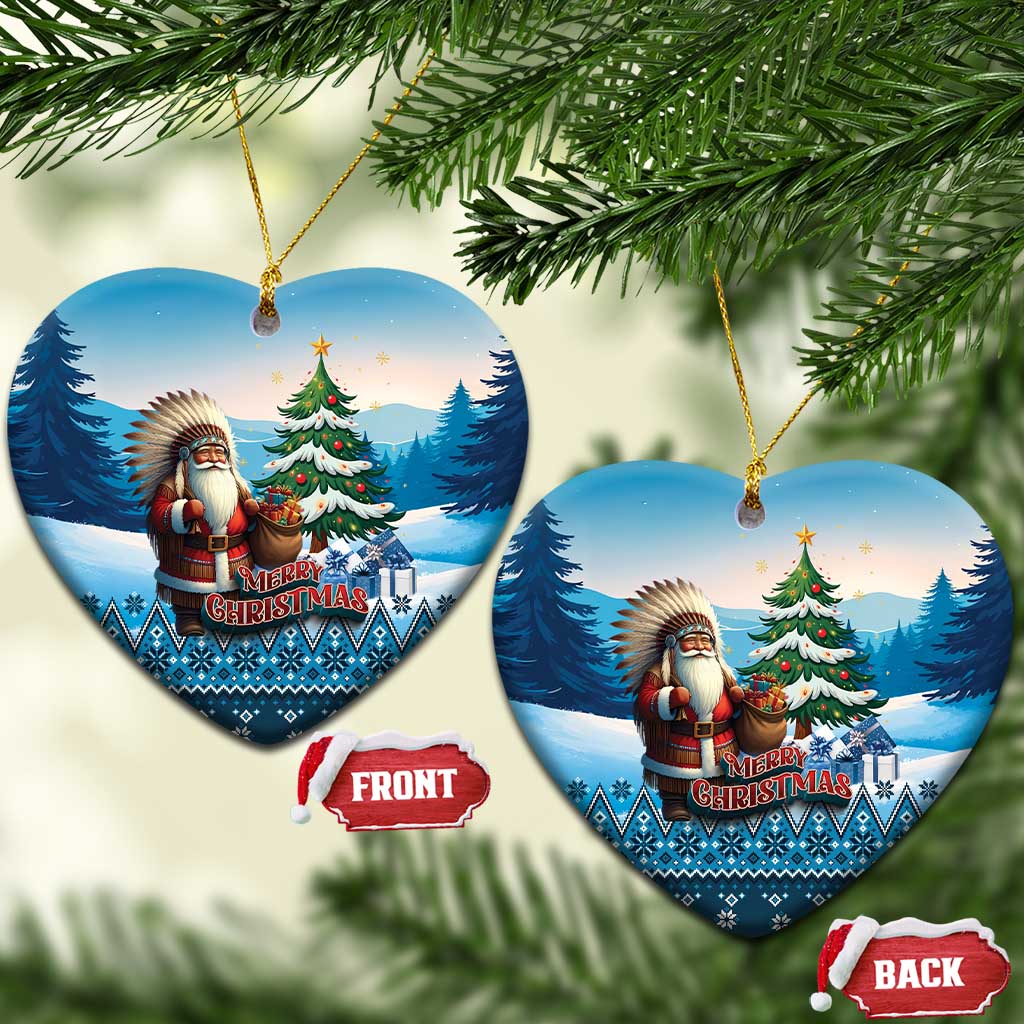 Native American Santa Claus Ceramic Ornament Merry Christmas 2025 LT01 Heart Blue - Polynesian Pride