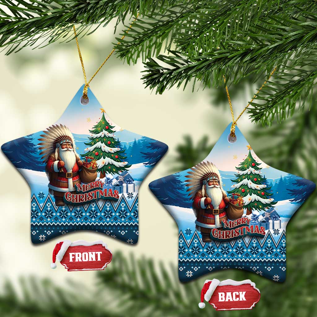 Native American Santa Claus Ceramic Ornament Merry Christmas 2025 LT01 Star Blue - Polynesian Pride
