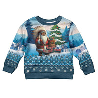 Personalized Native American Santa Claus Kid Ugly Christmas Sweater Merry Christmas 2025 LT01 Kid Blue - Polynesian Pride