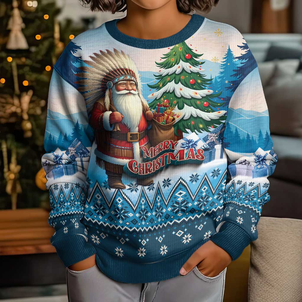 Personalized Native American Santa Claus Kid Ugly Christmas Sweater Merry Christmas 2025 LT01 - Polynesian Pride