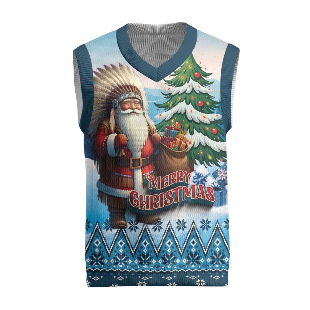 Personalized Native American Santa Claus Christmas Knitted V-Neck Vest Merry Christmas 2025 - Polynesian Pride