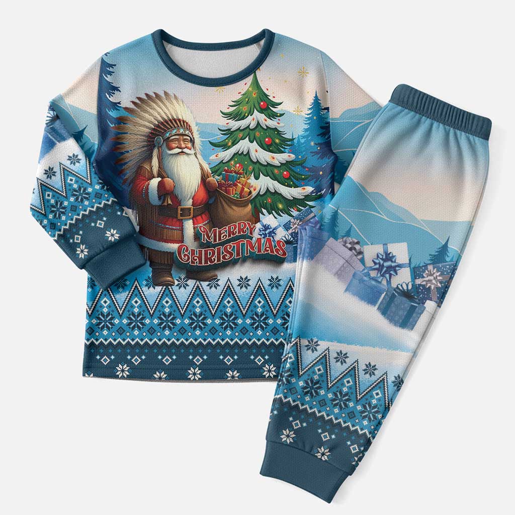 Personalized Native American Santa Claus Christmas Pajama Set Merry Christmas 2025 LT01 Men Blue - Polynesian Pride