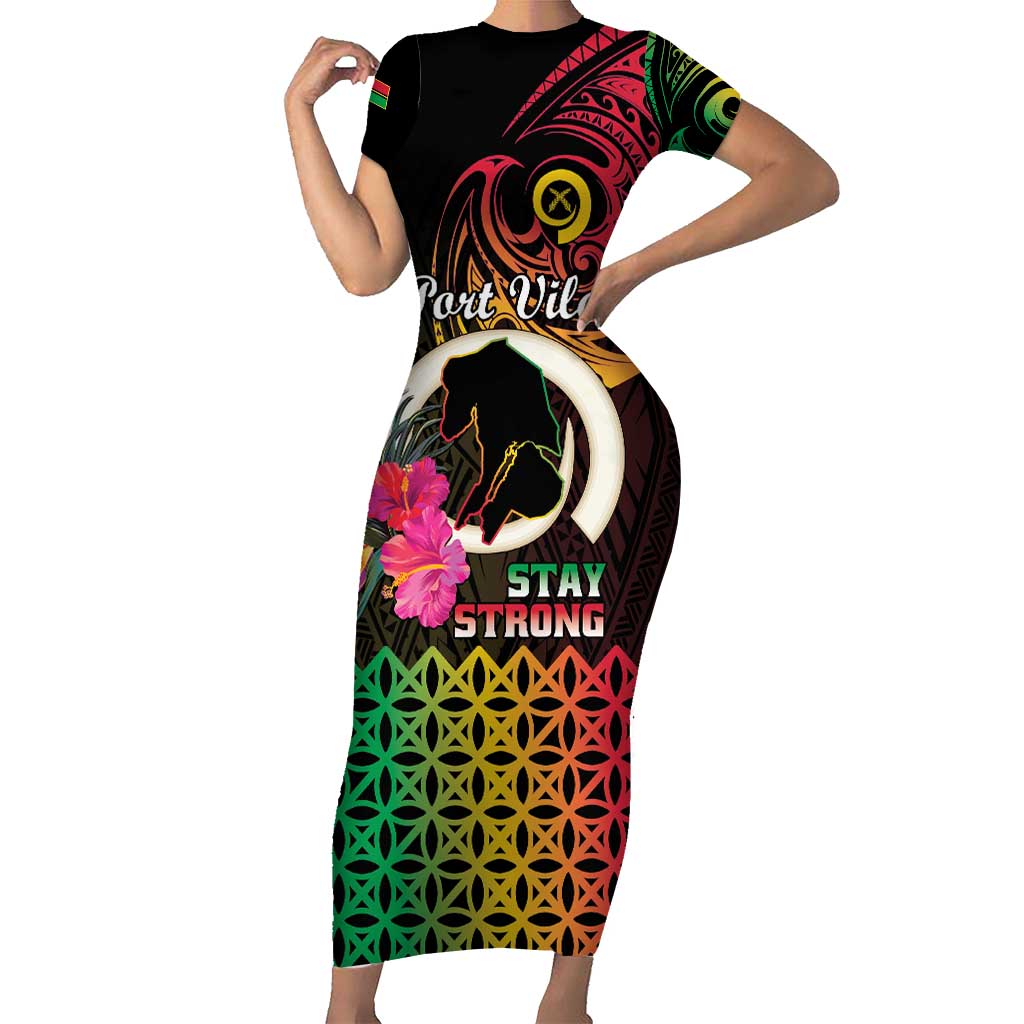 Personalised Vanuatu Port Vila Stay Strong Family Matching Short Sleeve Bodycon Dress and Hawaiian Shirt Long God Yumi Stanap