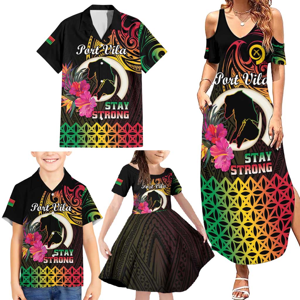 Personalised Vanuatu Port Vila Stay Strong Family Matching Summer Maxi Dress and Hawaiian Shirt Long God Yumi Stanap