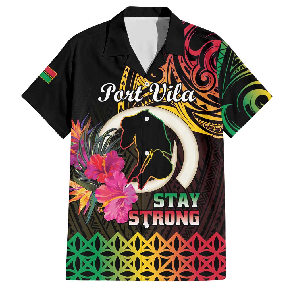 Personalised Vanuatu Port Vila Stay Strong Hawaiian Shirt Long God Yumi Stanap LT01 Black - Polynesian Pride