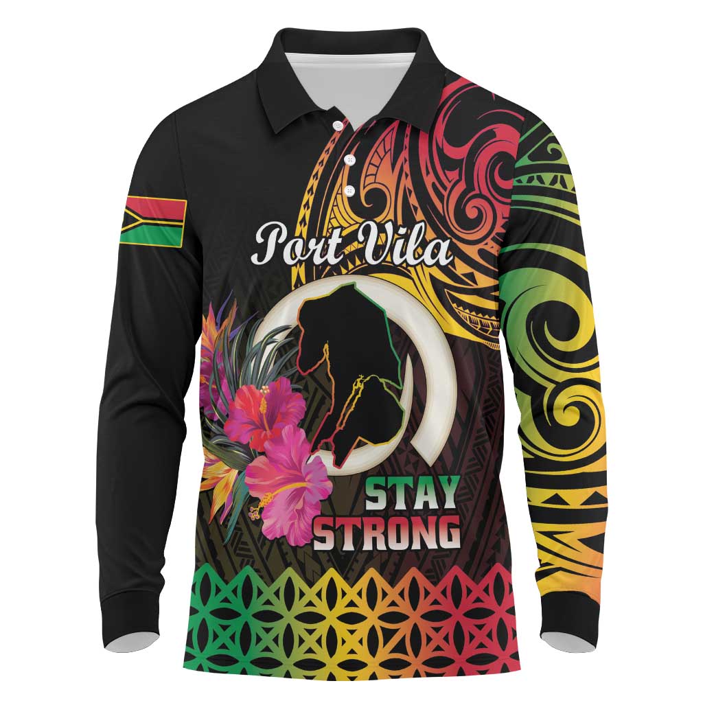 Personalised Vanuatu Port Vila Stay Strong Long Sleeve Polo Shirt Long God Yumi Stanap