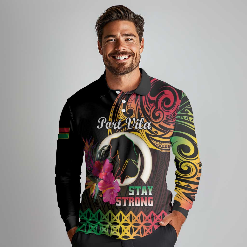 Personalised Vanuatu Port Vila Stay Strong Long Sleeve Polo Shirt Long God Yumi Stanap