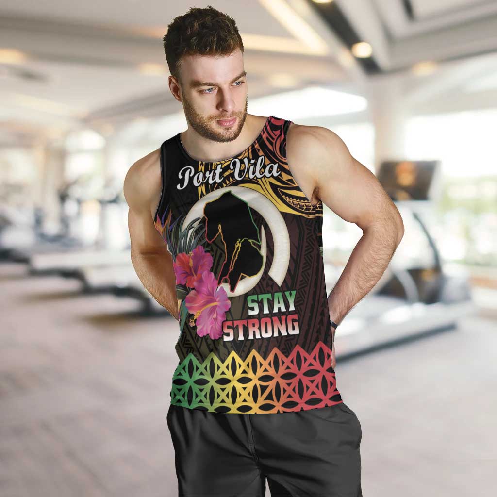 Personalised Vanuatu Port Vila Stay Strong Men Tank Top Long God Yumi Stanap LT01 Black - Polynesian Pride
