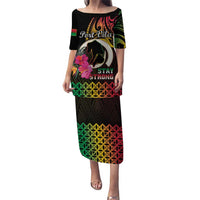 Personalised Vanuatu Port Vila Stay Strong Puletasi Long God Yumi Stanap LT01 Long Dress Black - Polynesian Pride