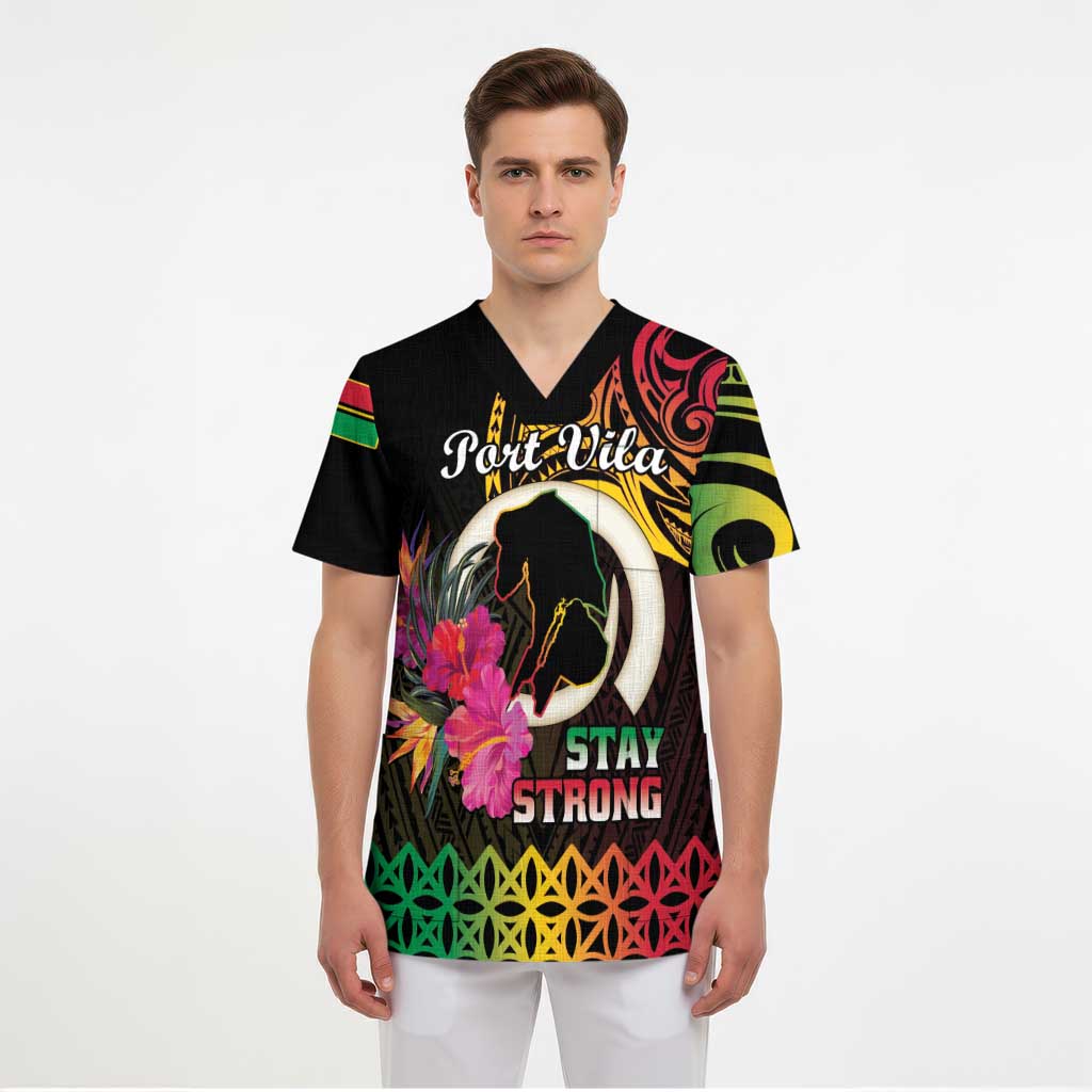 Personalised Vanuatu Port Vila Stay Strong Scrub Top Long God Yumi Stanap LT01 - Polynesian Pride